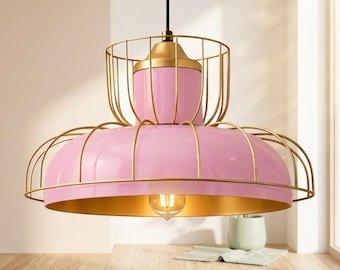 Pink Pendant Light and Gold Interior: Ceiling Lamp for Kitchen & Cafe Bar Lighting