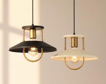 Scandinavian Pendant Light: Black & White Metal Ceiling Lamp with Gold Interior