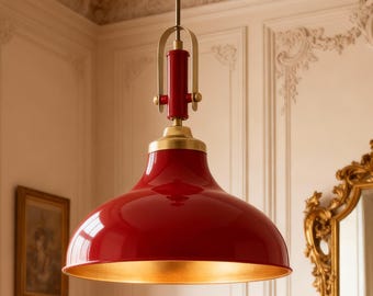 Red Pendant Light with Gold Interior: Modern Ceiling Lamp for Kitchen & Cafe Lighting