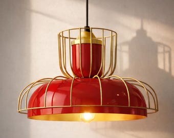 Red Pendant Light: Gold Interior and Ceiling Lamp for Cafe Bar Lighting
