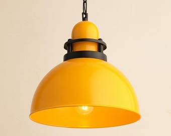Modern Pendant Light: Yellow, Orange & Green Metal Bowl Light Fixture