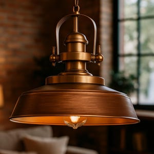 Kupfer Pendelleuchte: Vintage Industrie Deckenlampe mit Gold Innenleben zur Küchen Beleuchtung