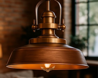 Copper Color Pendant Light: Vintage Industrial Ceiling Light with Gold Interior for Kitchen Lighting