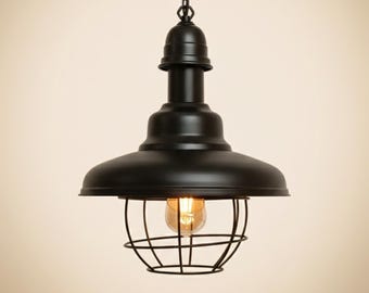 Modern Pendant Light: Black Metal Ceiling Lamp with Gold Interior & Rustic Hanging Lamp