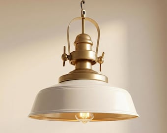 Handmade White & Gold Dome Pendant Light – Farmhouse Lighting