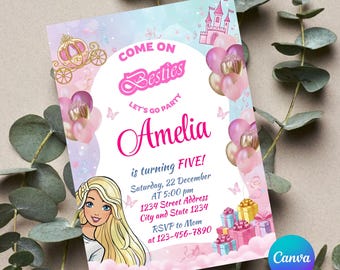 Editable Princess Birthday Invitation| Princess Birthday Template| Princess Theme Party| Princess Invite| Princess Canva Template