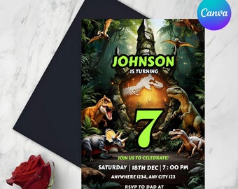 Editable Dinosaur Invitation, Dinosaur Birthday Party Invitation, Dinosaur World Invite, T-Rex Party Invite