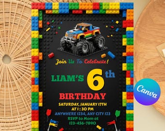 Building Blocks Birthday Invitation Canva Template, Bricks Party Editable Printable Card, Construction Party Invite Theme, Kids Bday Invite