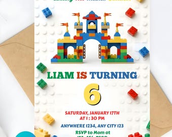 Building Blocks Birthday Editable Invitation, Canva Template, Bricks Party Printable Invitations, Construction Birthday, Instant Download