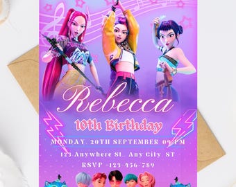 KPOP Demon Hunters Invitation, KPOP Demon Hunters Birthday invitation, EDITABLE K Pop Birthday Invitation