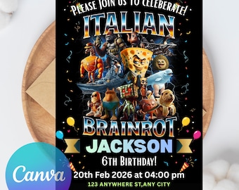 Italian Brainrot Birthday Invitation, Digital Invitation, Birthday Invitation, Canva Template Invitation, Editable, Digital Download