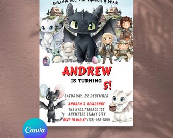 How to Train Your Dragon Birthday Invitation Template: Hiccup & Toothless (Digital Download)