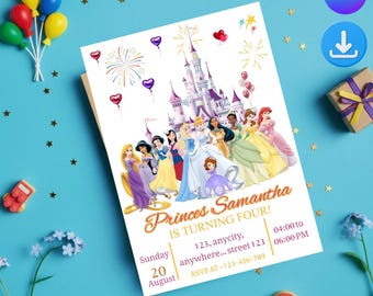 Editable Princess Birthday Invitation, Printable Canva Princess Card Template, Girl Birthday Invite, Royal Theme Party, Princess Theme Party