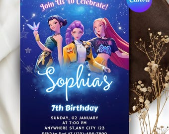 KPOP Demon Hunters Invitation EDITABLE K Pop Birthday Invitation KPOP Demon Hunters kids Birthday invitation