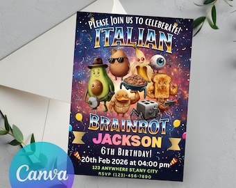 Italian Brainrot Birthday Invitation, Digital Invitation, Birthday Invitation, Canva Template Invitation, Editable, Digital Download