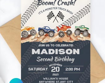 Monster Truck Birthday Invitation, Racing Birthday Invitation, Cars Birthday Invitation, Boy Birthday Party