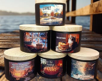 Midwest Medly Cheeky Humor 6 Pack Assortment Unique Scents Cozy Crackling Wood Wick Soy Candle