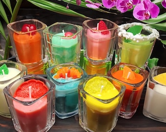 Cocktail Shooter Candles | Votive Shot Glass Margarita Tequila Sunrise Daiquiri Pina Colada Drink | Long Burning Natural Fragrance Oils