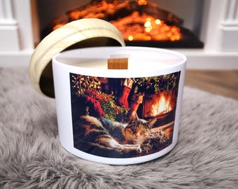 Calico Cat Christmas Hearth Scented Candle