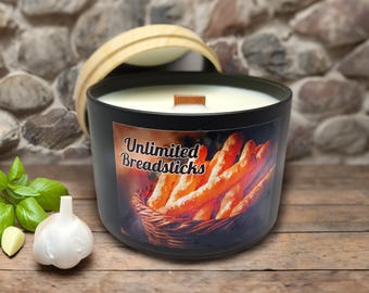 Unlimited Breadsticks Italian Herb Garlic Bread Scented Soy Candle, Delicious Food Smelling Gift with Cozy Olive Garden Midwest Humor