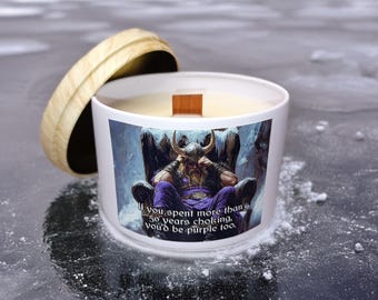 Viking Purple Soy Candle Midwest Humor Black Ice Scent Minnesota Football Cozy Wood Wick Tin Sports Fan Skol Sarcastic Holiday Gift