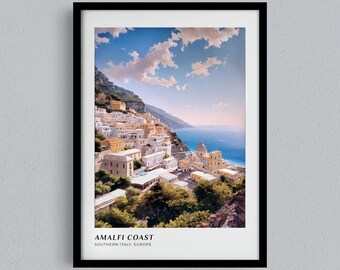 Amalfi Coast Print, Positano Poster, Coastal Italian Wall Art