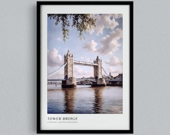 Tower Bridge Print, London Landmark Poster, UK City Wall Art