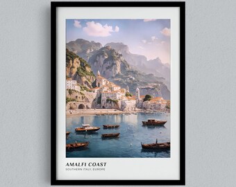 Amalfi Coast Print, Positano Village Poster, Italy Wall Art