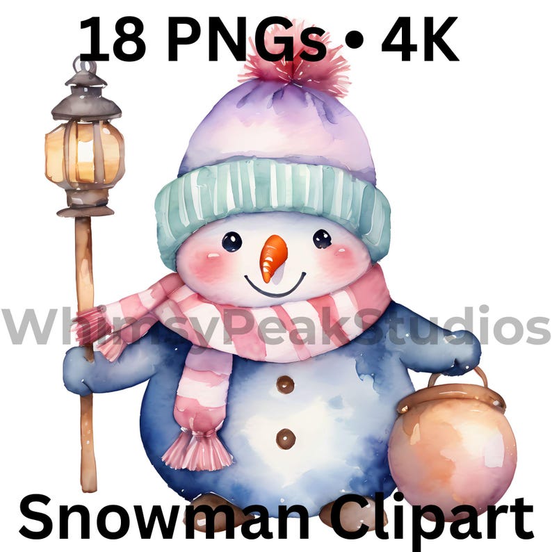 Snowman Clipart Set • 9 Pngs • Watercolor Winter Clip Art • Pastel ...