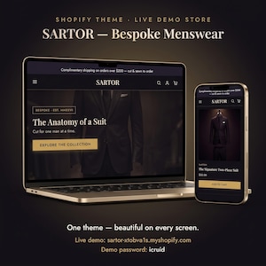 Shopify Theme for Menswear Stores – Luxury Bespoke Tailoring Website Template, Dark Shopify 2.0 Theme for Suit Shops & Fashion Brands