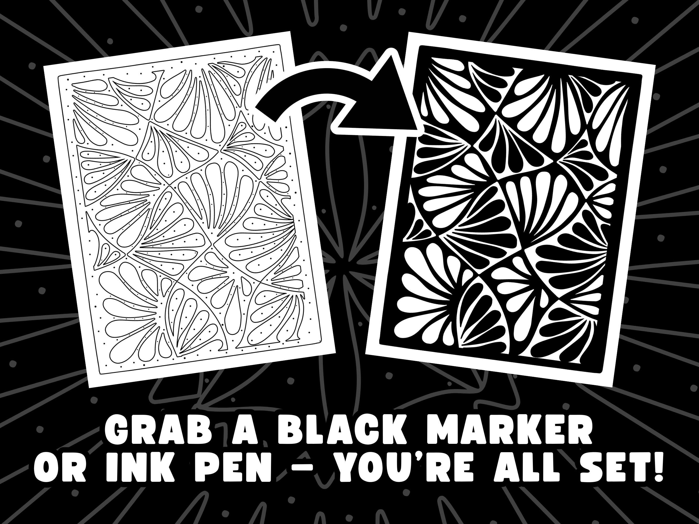 Mindful Patterns Monochrome Coloring Book Pages, 40 One Color Pattern ...
