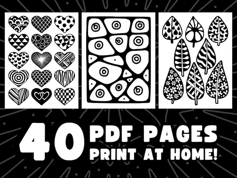 Mindful Patterns Monochrome Coloring Book Pages, 40 One Color Pattern ...