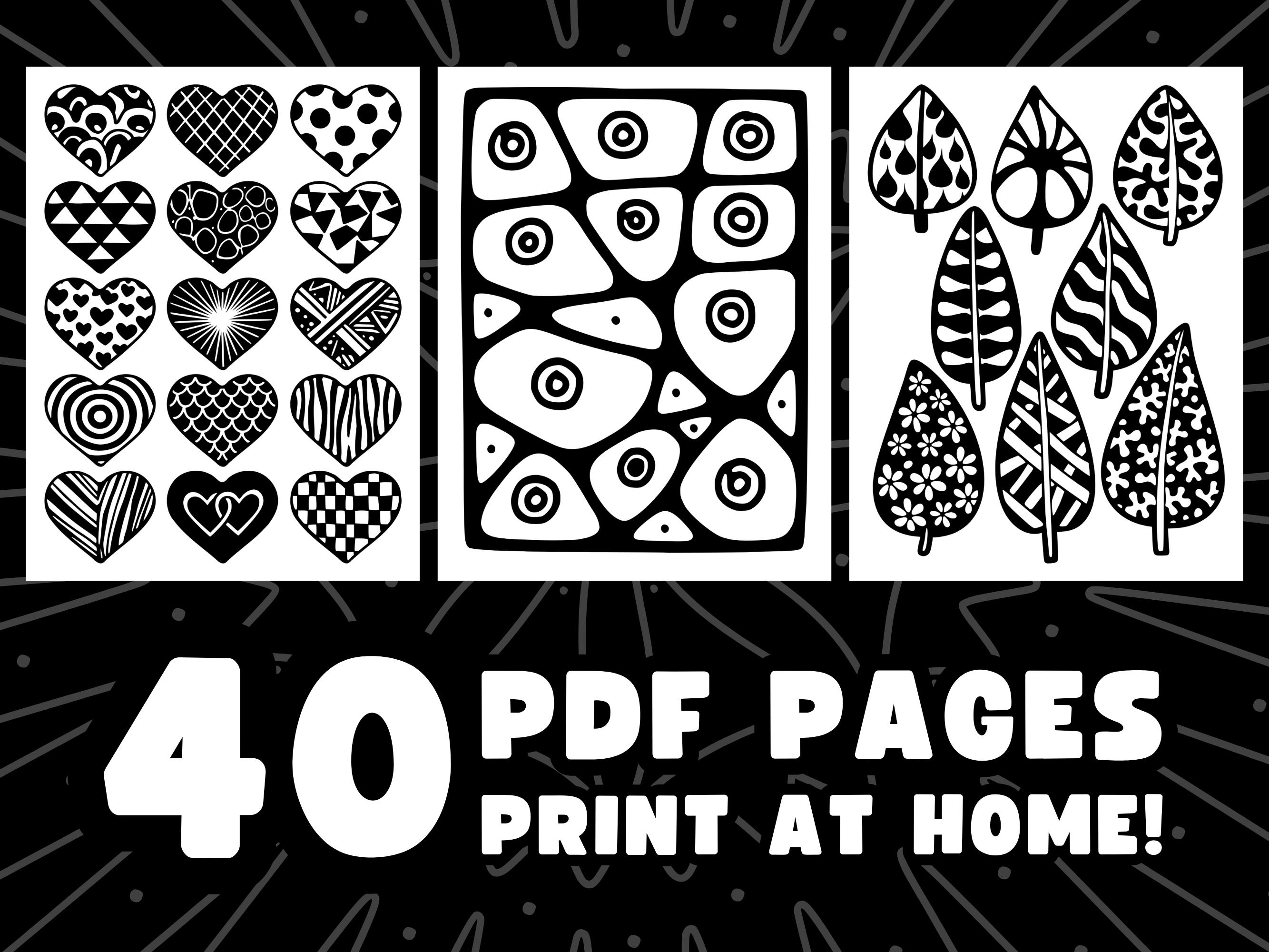 Mindful Patterns Monochrome Coloring Book Pages, 40 One Color Pattern ...