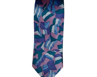 John Blair Mens Silk Tie Abstract Geometric Purple Teal Pink XL Extra Long 4in