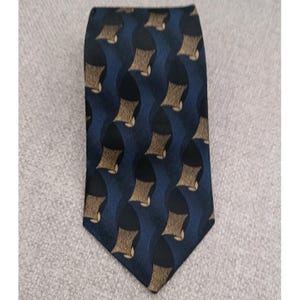 VTG Mondo Seta Tie 100% Silk Made Italy Geometric Blue Black Fat Necktie 4" EUC