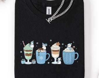 Snowman Winter Drinks Shirts  Holiday Beverage Tee With Cozy Cocoa And Coffee Cups Santa Clous's Coffee  shirt   Ice Coffee Design