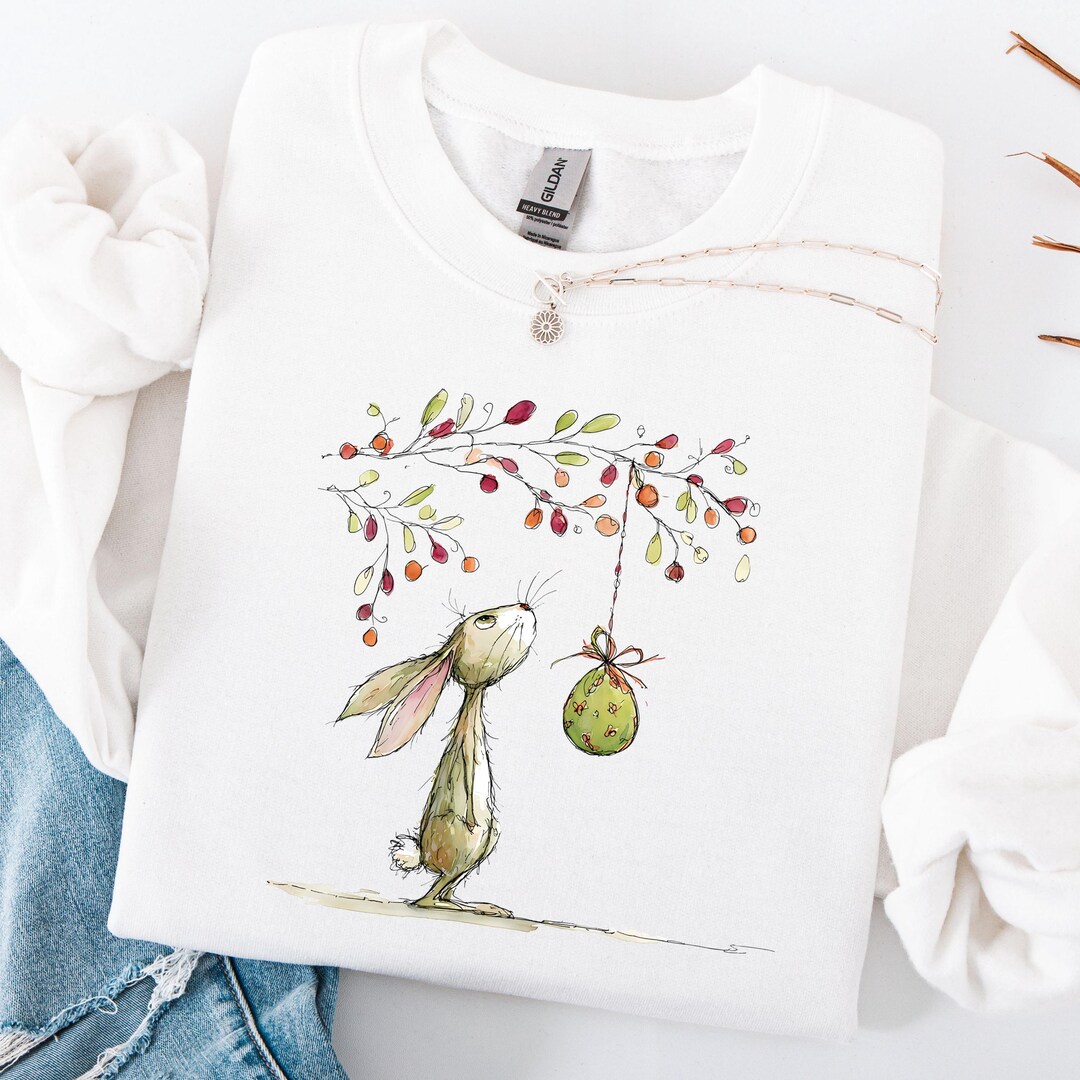 Holiday Rabbit Sweaters Easter Bunny Sweater Spring Bunny Illustration Cozy Holiday Sweatshirt ...