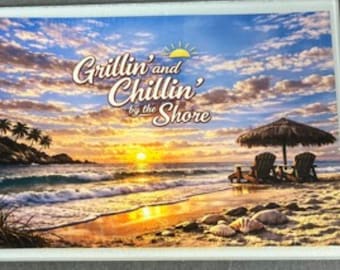 Tábua de Corte "Grelhinha e Relax na Praia" – Decoração de Cozinha com Tema de Praia