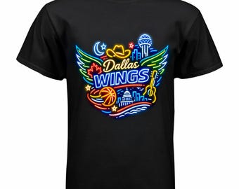 Dallas Wings Neon Skyline T-Shirt | Vibrant Basketball Fan Tee, Texas Pride, wings merch
