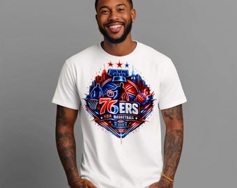 Philadelphia 76ers Neon Basketball Art | Philly Basketball Design | Liberty Bell Skyline Print