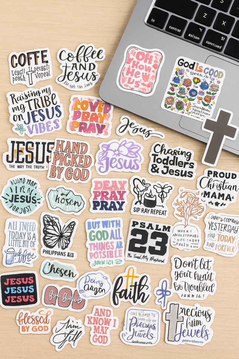 Christian Sticker Pack: Bible Verse, Jesus, Faith (50 Waterproof Glossy ...
