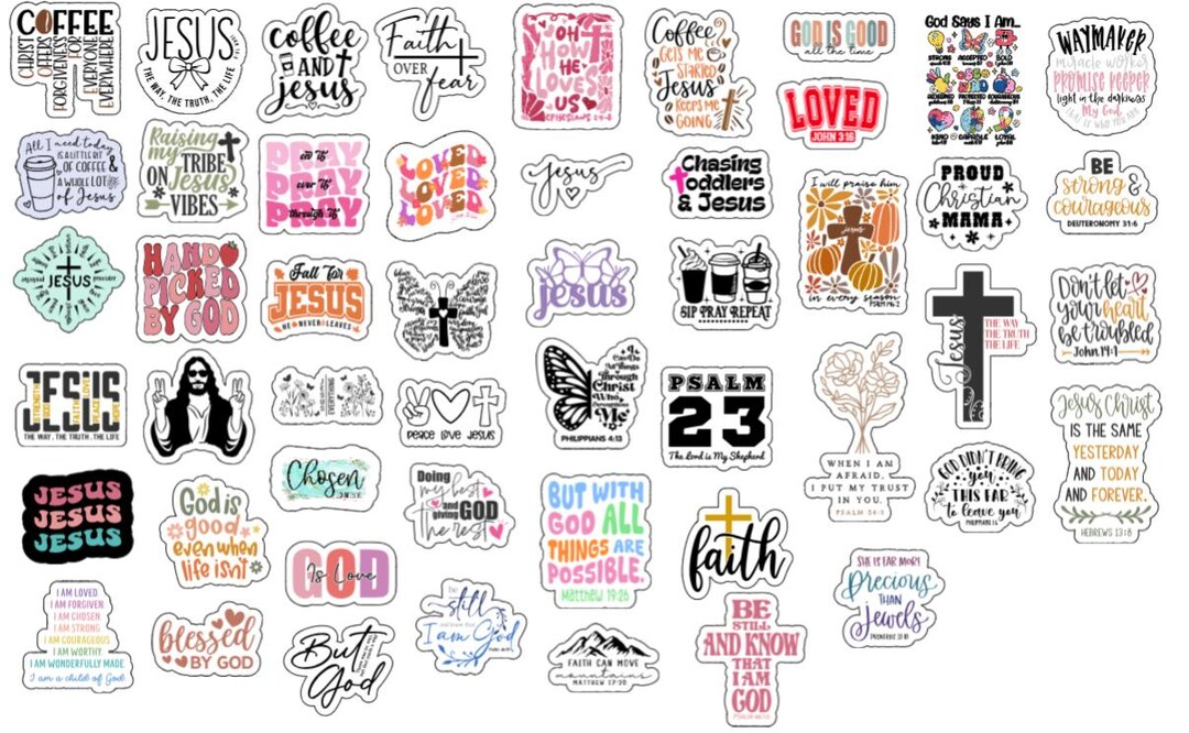 Christian Sticker Pack: Bible Verse, Jesus, Faith (50 Waterproof Glossy ...