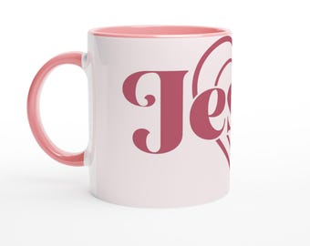 Taza de café "Amando a Jesús" - Cerámica, borde colorido