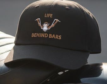 Life Behind Bars Embroidered Biker Hat, Motorcycle Enthusiast Cap