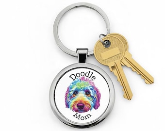 Doodle Mom Watercolor Keychain, Stainless Steel Dog Lover Gift