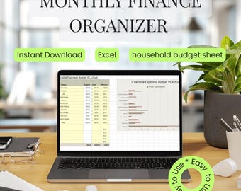 Monthly Finance Organizer | Expense & Savings Spreadsheet | Excel Financial Planner | Budget Tracker | Digital Download