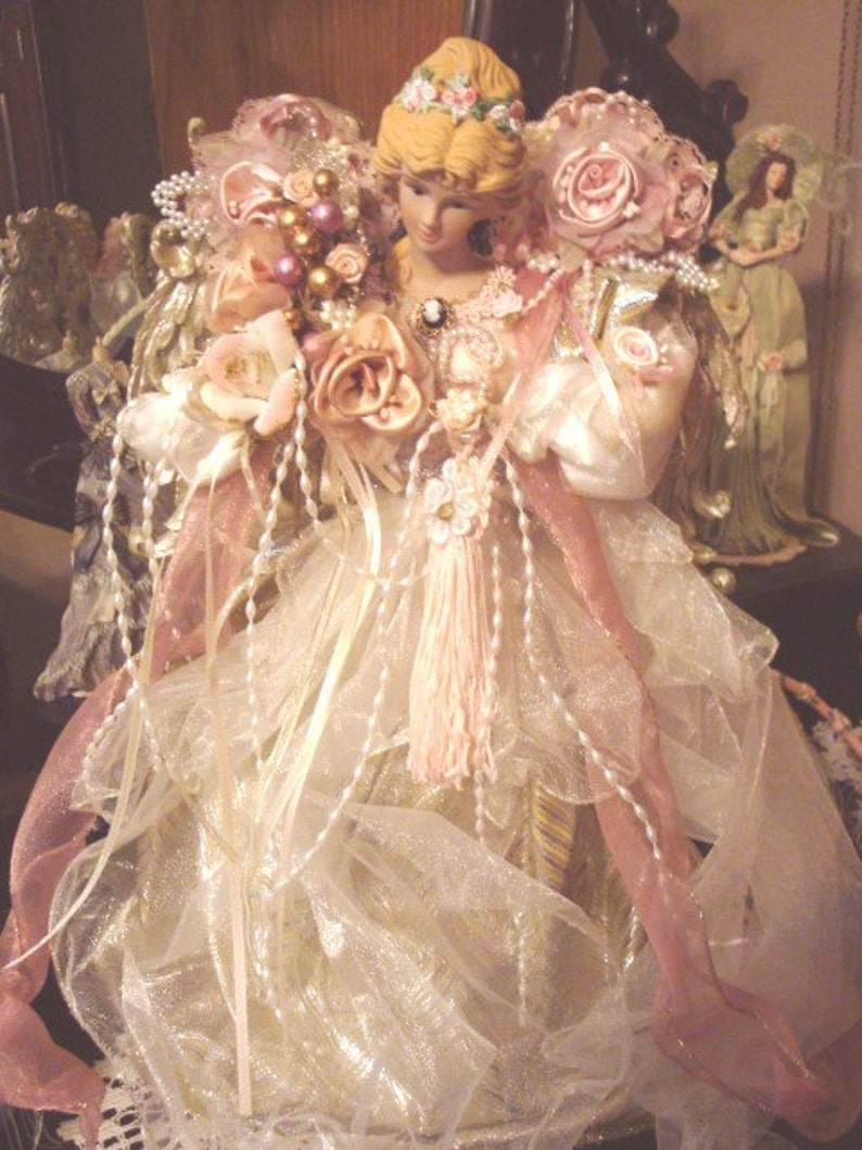 Shabby Chic Angel Christmas Tree Topper Victorian Style Pink Etsy
