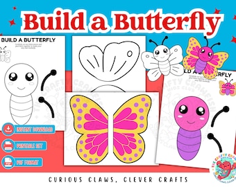 Manualidad de mariposa imprimible, actividad de recortar y pegar, PDF para preescolares