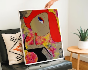 Schilderij van een vrouw met rood haar, origineel popartportret (16x20")