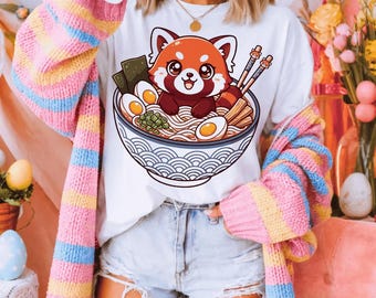 Rode panda met noedels Ramen kawaii png: schattige dierenillustratie png Kawaii Food Art (digitale download)